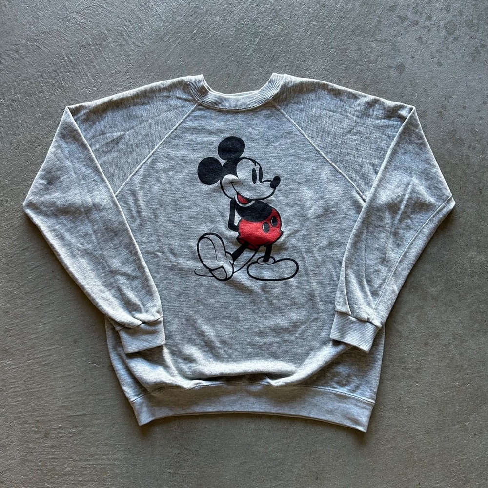 Vintage 70s Disney Mickey Mouse Sweatshirt Size Medium Gray Raglan Crewneck